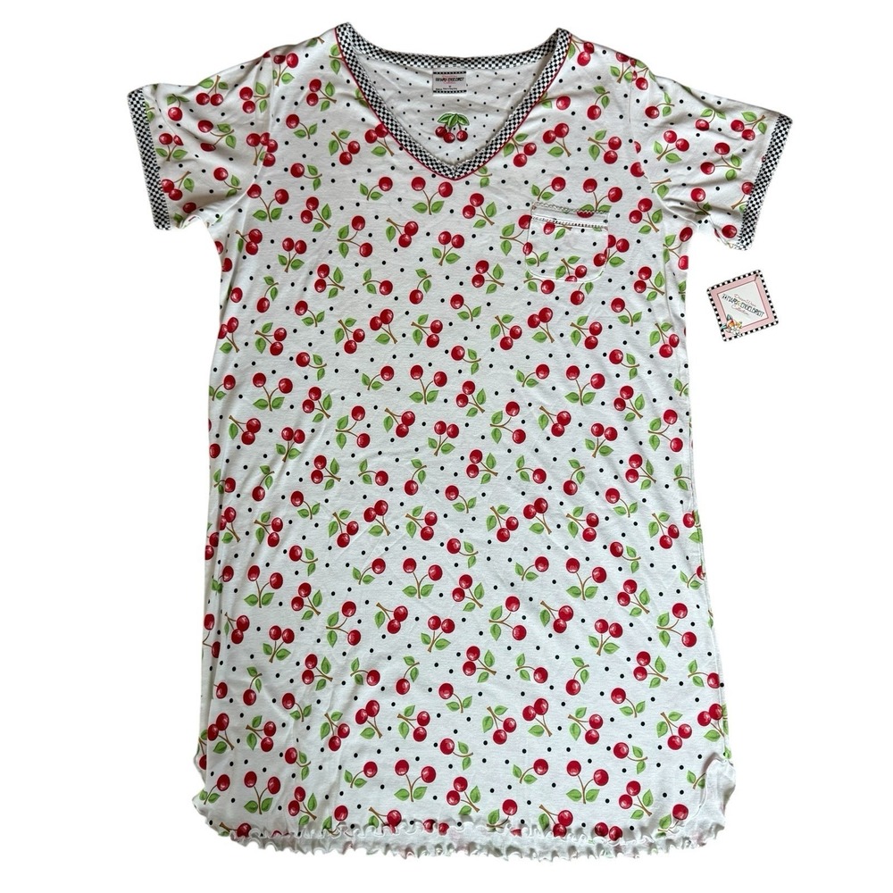 Vintage 90s MARY ENGELBREIT Dream Wear 100% Cotton Sleep Dress NWT Cherry Medium